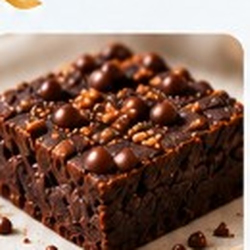 Ragi brownie topped with chocolate pearls